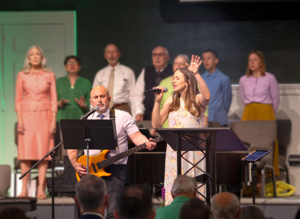 Culpeper Baptist worship band leading Sunday worship in the sanctuary